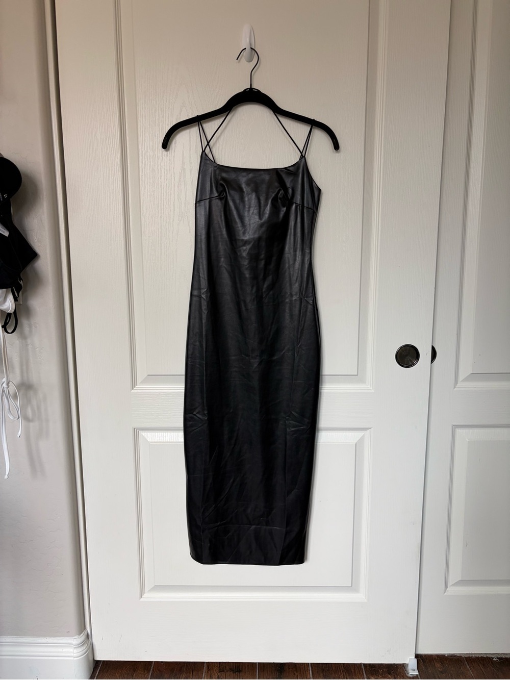 Vici Black Faux Leather Midi Slip Dress